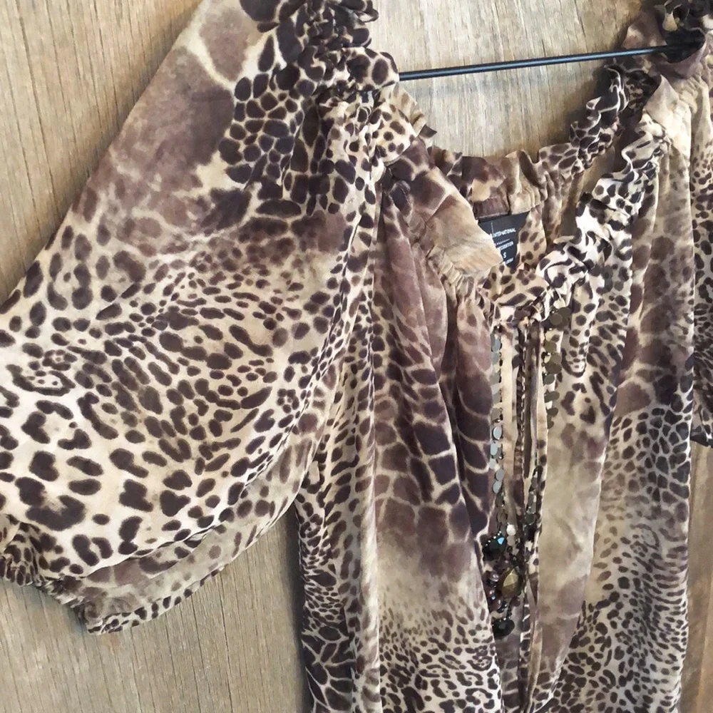 Moda International Victoria’s Secret Animal Print Jewel Blouse Brown Black Small